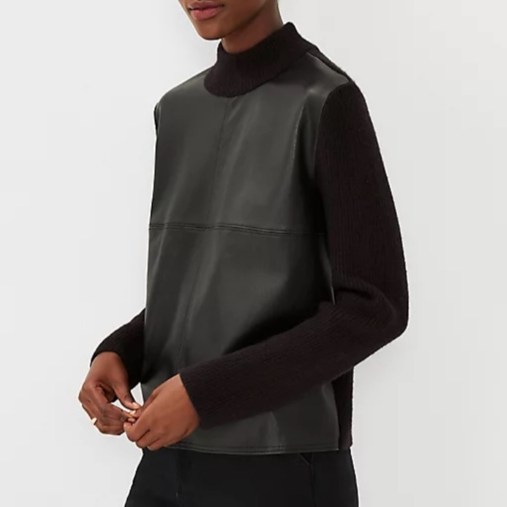 Ann Taylor faux leather mixed media sweater